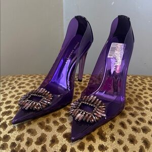 Good American Cinderella Purple Glass Stilettos Pumps 9